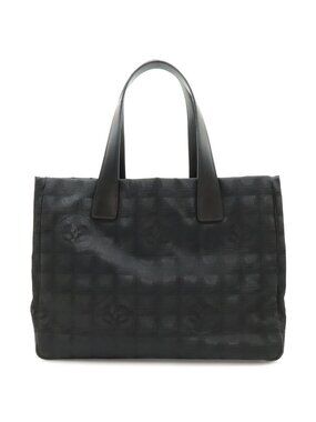 Chanel New Travel Line Tote MM Shoulder Bag Nylon Jacquard Lame Black